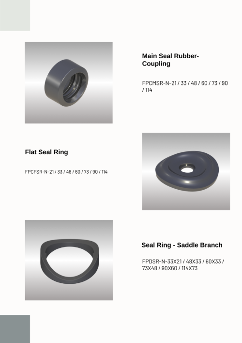 Combined image of seal ring, flat seal ring, and main rubber seal for secure piping connections.